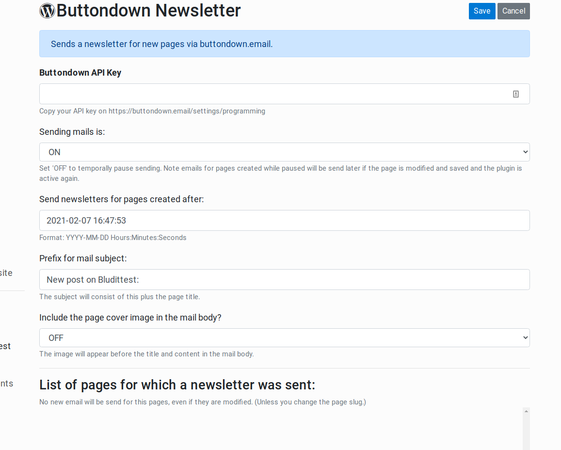 Buttondown Newsletter Plugins Bludit CMS