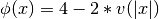 \phi(x) = 4 - 2 * v(|x|)