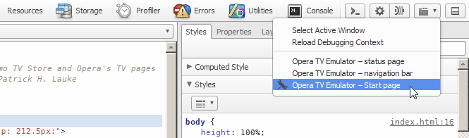 Opera Dragonfly's Debugging Context button.
