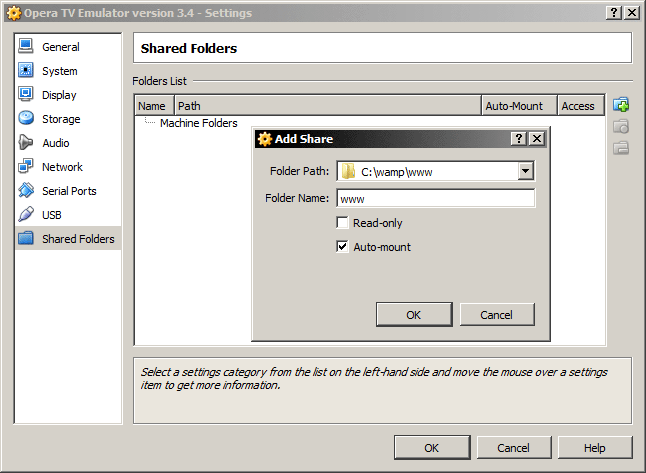 VirtualBox's setup for Shared Folders.