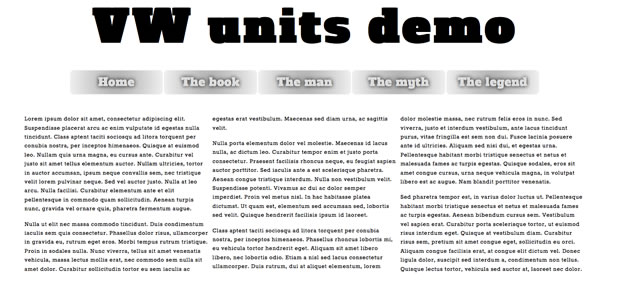 a simple web page layout with a main heading, navigation menu and three columns of body copy