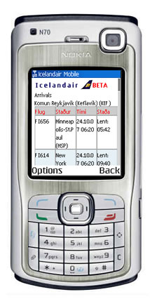 The departures table on the Icelandair mobile web site
