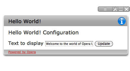 The configuration view for Hello World