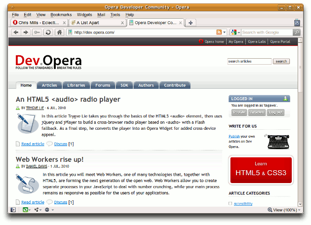 Some web sites opened up in Opera
