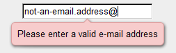 Opera's error message for invalid email addresses in an email input