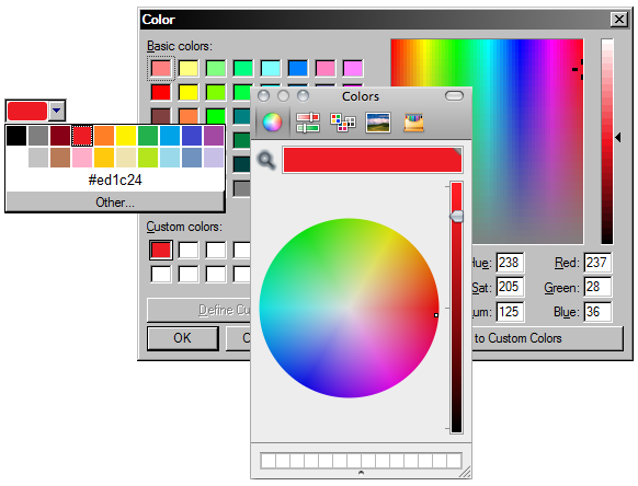 a color input, and the native color pickers on Windows and OS X