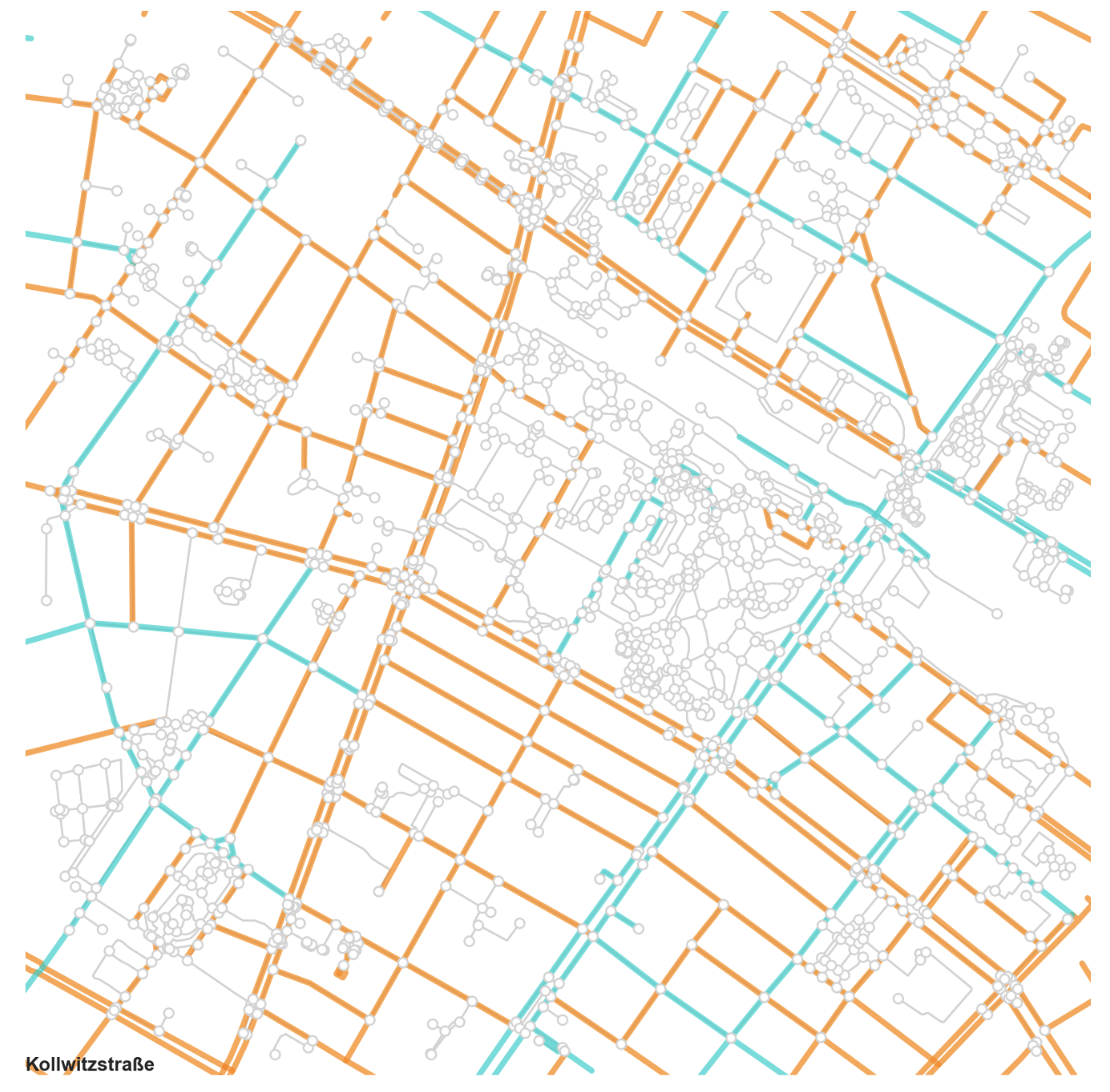 Streets in Prenzlauer Berg, Berlin Color-Coded by Address Layout