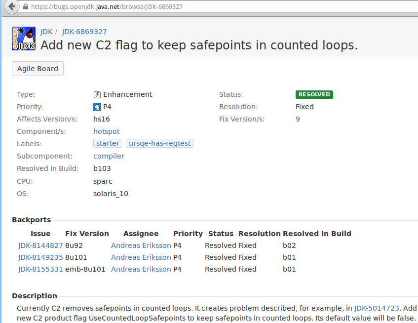 JDK-6869327: Add new C2 flag to keep safepoints in counted loops