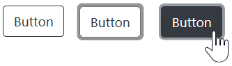 Three buttons on a white background. The first has a dark grey border to indicate its boundary, white internal background and black text. The second adds a thick grey outer border to show focus. The third has the grey border with black background and white text.